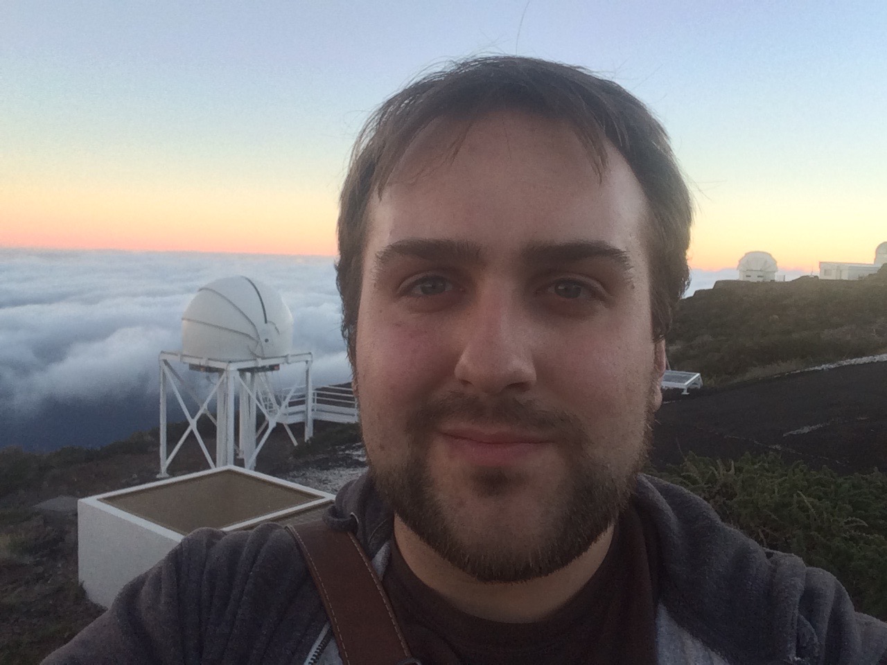 Stood by the William Herschel Telescope at the Roque de los Muchachos Observatory, La Palma as the Sun rises.